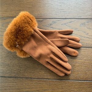 Elegant Brown Fur-Trimmed Gloves